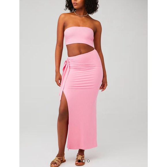 Stillwater Wide Rib Baja Nights Cut Out Pink Maxi Dress Size S - Picture 1 of 5